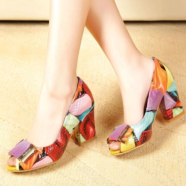 

dress shoes lapolaka brand design genuine leather plus size 44 peep toe chunky high heels elegant office lady floral pumps woman, Black