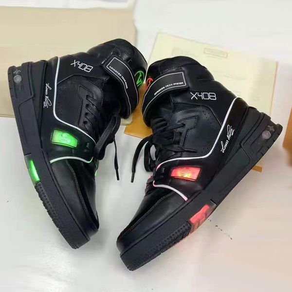 

luxury designers men's x408 x508 casual shoes women's sports leather sequin transparent high luminous shoe, Black