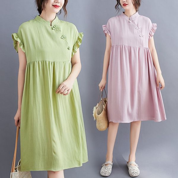 

chinese dress qipao cheongsam modern cotton linen cheongsam dress plus size qipao cheongsam vintage dress 2021 summer 10181, Red