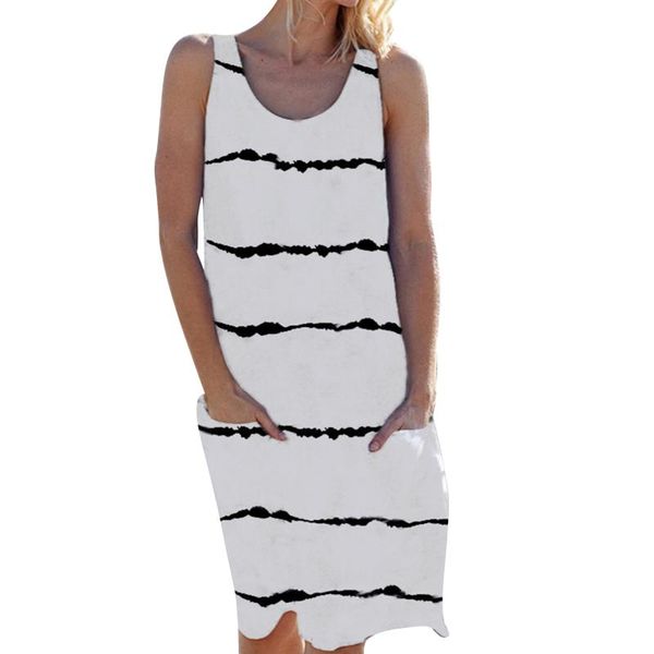 

casual dresses summer plus size stripe dress fashion female's sleeveless beach wear striped pockets party o neck loose, Black;gray