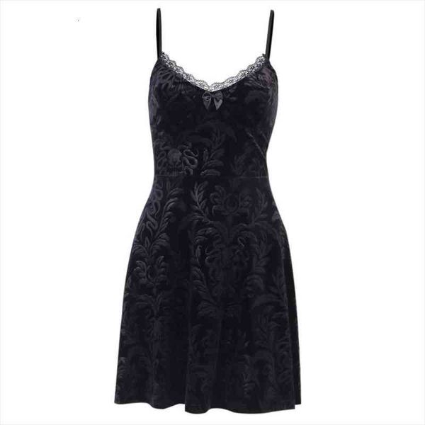 

vintage mini gothic women dress lace-up suspender bowknot flocking spaghetti strap pullover deep-v cool retro dresses, Black;gray