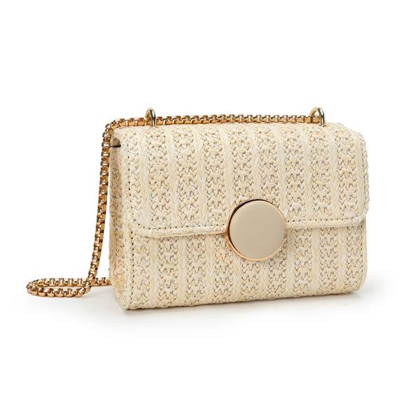 

women's messenger bag summer straw woven beach for ladies chain small shoulder bags bolsa feminina beige handbag waist