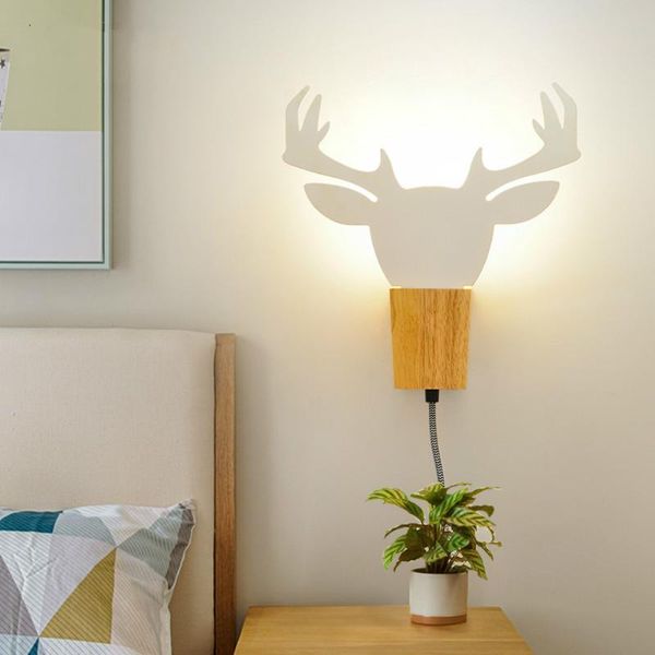 

wall lamp nordic personality creative deer iron art bedroom bedside led light living room solid wood simple lu8131614