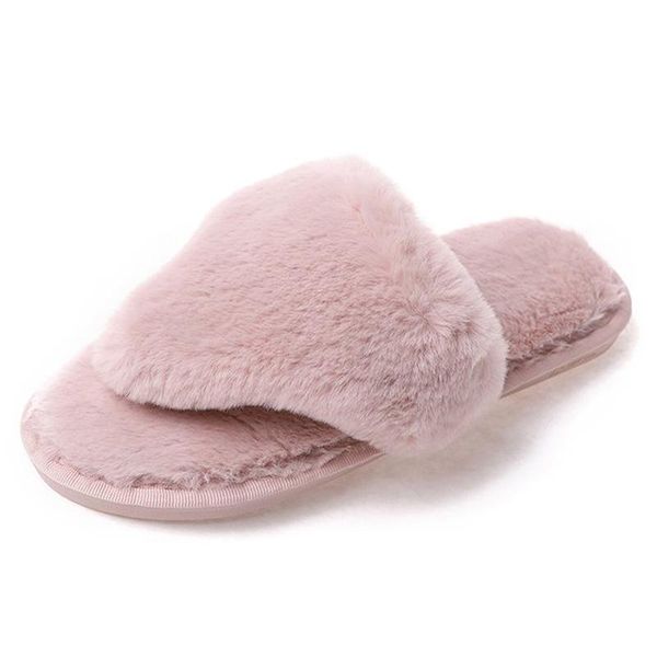 

slippers women flip flop 2021 winter warm ladies slip on slides fluffy faux fur flat slipper zapatos mujer plus size 36~41, Black