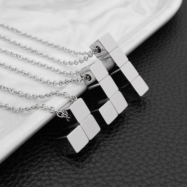 

necklace men tetris pendant stainless steel chain long for hip hop jewelry on the neck male accessory necklaces, Silver