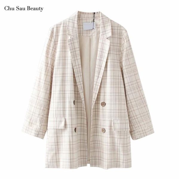 

women's suits & blazers plaid cotton and linen style casual suit jacket, retro light color pattern, street wear office all-match, White;black