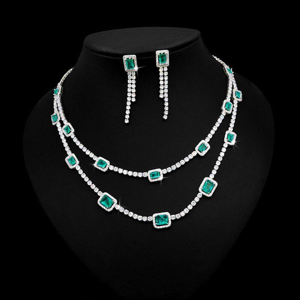 

earrings & necklace bilincolor green zircon wedding sets for women, Silver