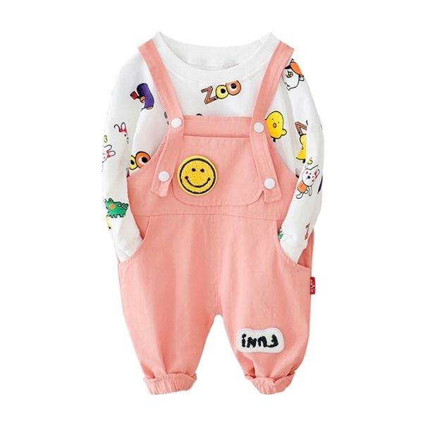 

spring autumn children boys girls clothes toddler cotton clothing sets infant cartoon t shirt pants 2pcs/set kid leisure costume c0225, White