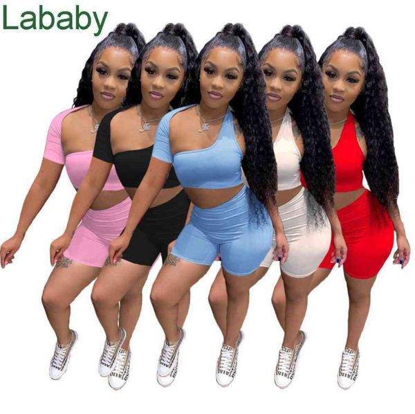 

women tracksuits two pieces set designer outfits slim solid colour mulin irregular short sleeve shorts sports set sportwear, Gray
