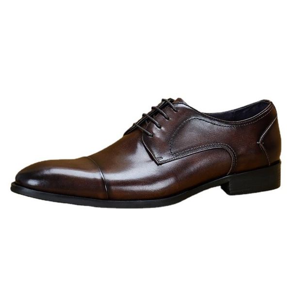 

dress shoes british style round head high heels lace up derby leather men wedding suit, Black