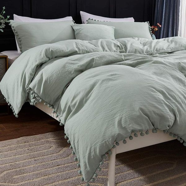 

solid color tape bedding set duvet cover pillowcase single twin  king size 3 pcs qq55# sets
