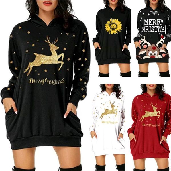 

costume accessories women christmas sweater xmas deer warm knitted long sleeve clothing hooded pullovers short skirt casual streetwear, Silver