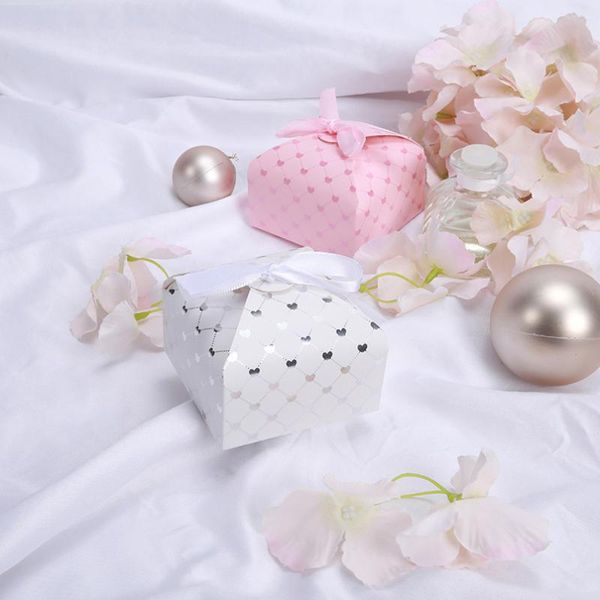 

gift wrap 50pcs kraft paper bronzing love candy box with ribbon lattice chocolate for baby shower birthday wedding party supplies