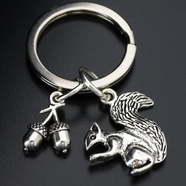 

keychains diy handmade charms men car keychain women key ring jewelry souvenir for gift squirrels love pine nuts will power pendant oil, Silver