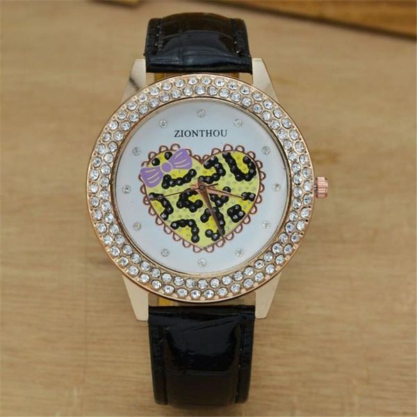 

ladies watches fashion heart women blingcrystal leather strap quartz watch relogio feminino wristwatches, Slivery;brown