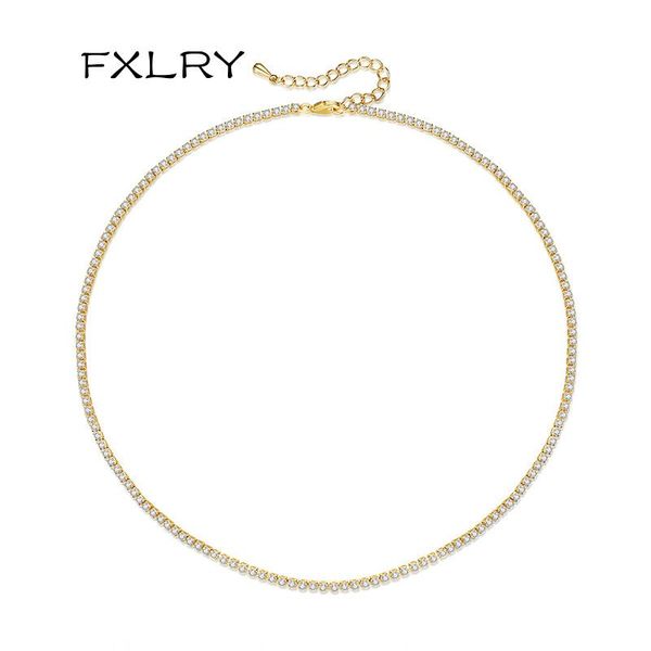 

chains fxlry white /gold color micro inlay zircon short sweet clavicle choker necklaces for girl to gift jewelry, Silver