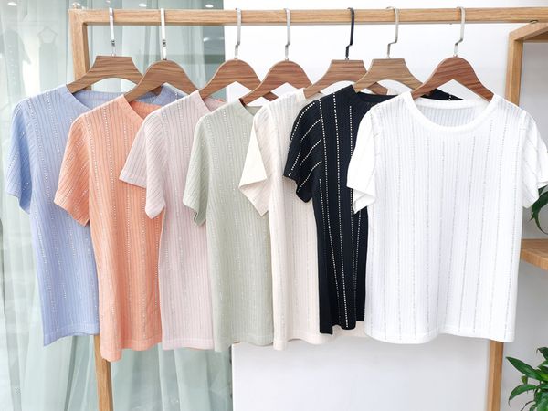 

women's t-shirt spring/summer vertical stripes thin diamond slimming around the neck breathable solid short-sleeved colour female shirt, White