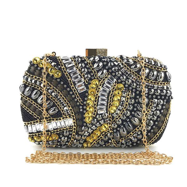 

women's crystal evening bag retro beaded clutch bags female purse wedding party bag rhinestone small chain shoulder bags zd1224