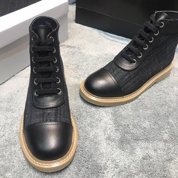 

boots brand design winter women cross-tied botas mujer invierno 2021 lace up platform shoes woman round toe ankle short booties, Black