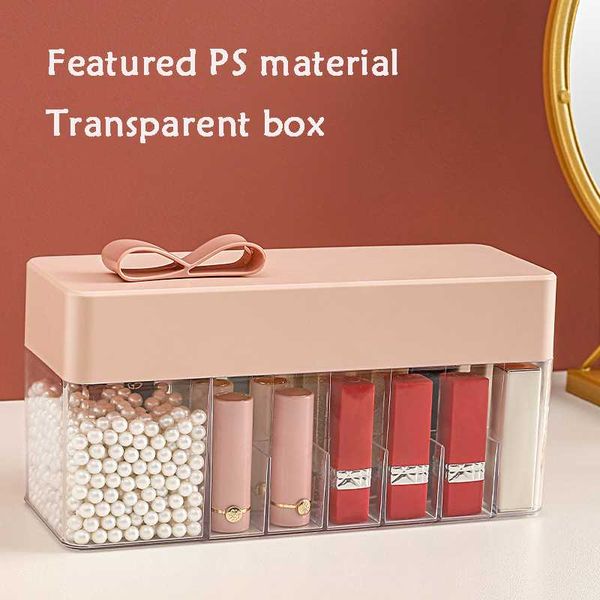 

holiday gift transparent bow lipstick storage box deskwith pearls boxes & bins