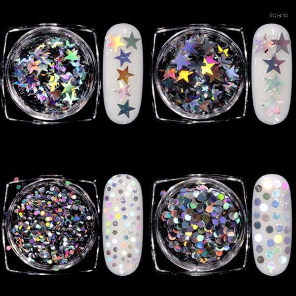 

round diy paillette nails tips face nail art decor brillianc beauty flakes 1g/box 3d silver shinning sequin mixed size star1, Silver;gold