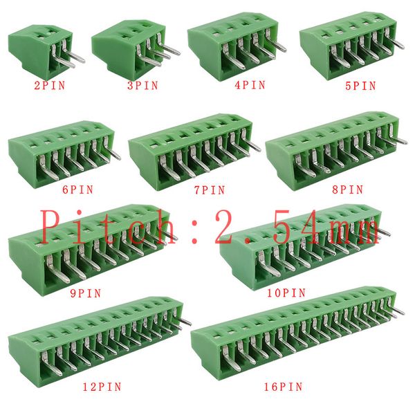 

2.54mm/0.1" pitch pcb screw terminal blocks connector 2p 3p 4p 5p 6p 7p 8p 9p 10p 12p 16pin terminals 150v 6a for 26-18awg cable