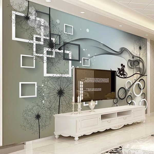 

custom 3d po wallpaper romantic dandelion lattice circles stereoscopic living room sofa tv background wall mural waterproof wallpapers