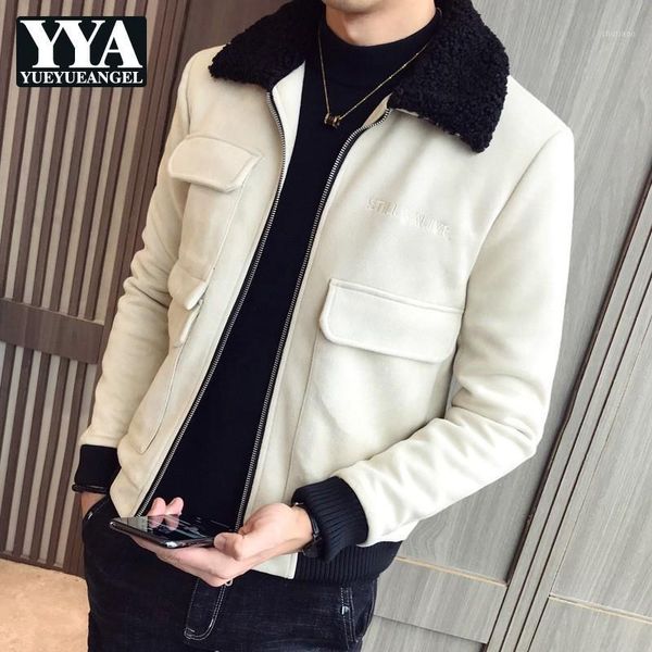 

men's jackets mens winter suede cotton jacket fashion 2021 slim fit pocket embroidered outerwear streetwear casual warm short coats m-3, Black;brown