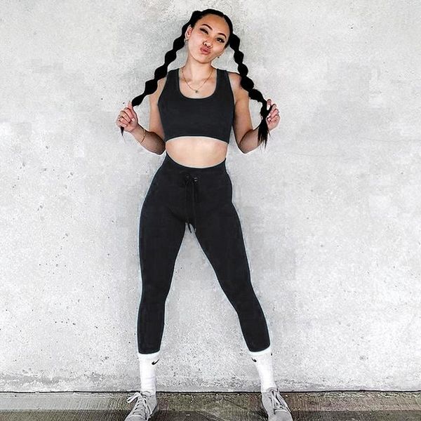 

women's two piece pants ladies' two-piece rib knit sweater sports suit training and gym yoga wear sleeveless short vest tight-fitt, White