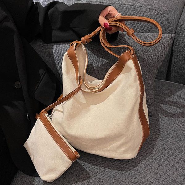 

evening bags women's canvas shoulder bag fashion trend handbags female solid color simple crossbody brand design hasp tote purse