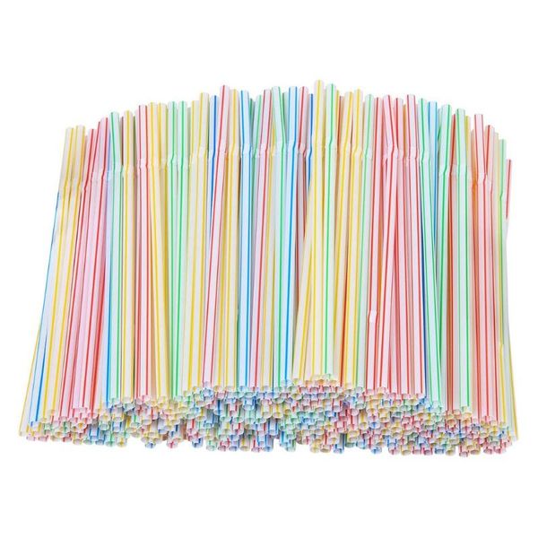 

100/200pcs flexible disposable straws plastic striped colorful drinking for home wedding birthday party bar accessories