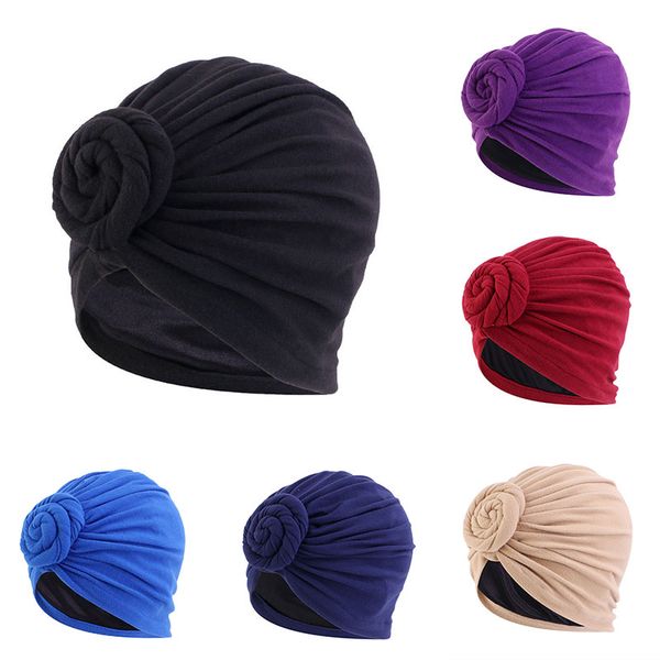 

ethnic style fashionable turban cap solid color chemotherapy cap all-match popular turban bonnet arab wrap head scarf, Blue;gray