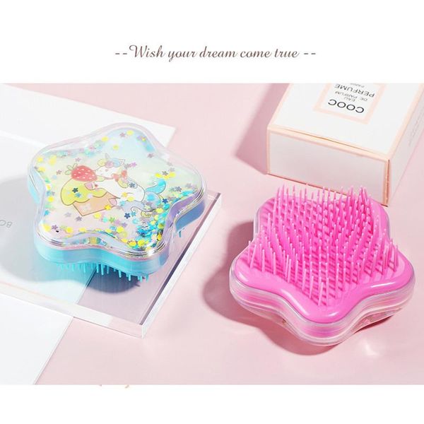 

hair brushes quicksand cushion massage comb cute girl five-pointe styling curly anti-static air bag, Silver