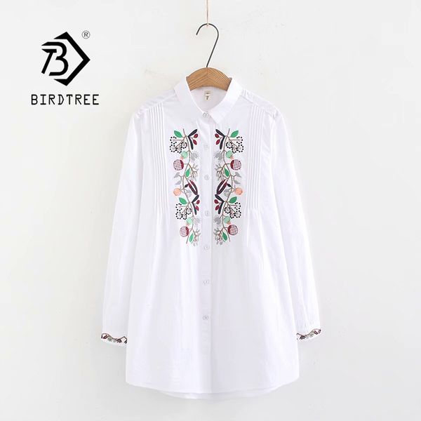 

new arrival women floral embroidery cotton white shirt long sleeve casual blouse loose plus size 4xl feminina blusa t06216f 210430