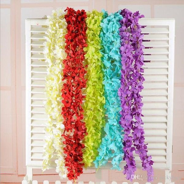 

meter long elegant artificial silk flower wisteria vine hydrangea rattan for wedding decor props 10 colors in stock decorative flowers & wre