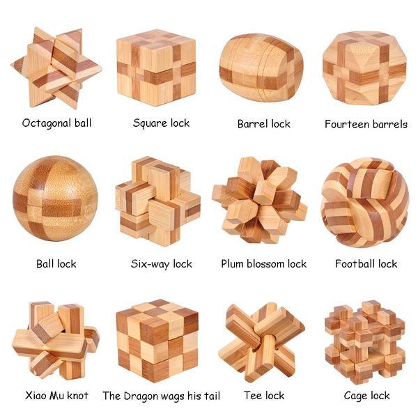 Kong Ming Luban Lock Crianças Crianças 3D Handmade Wooden Toy Adulto Cérebro Intelectual Cérebro Teaser Jogo Puzzle Educacional Brinquedos