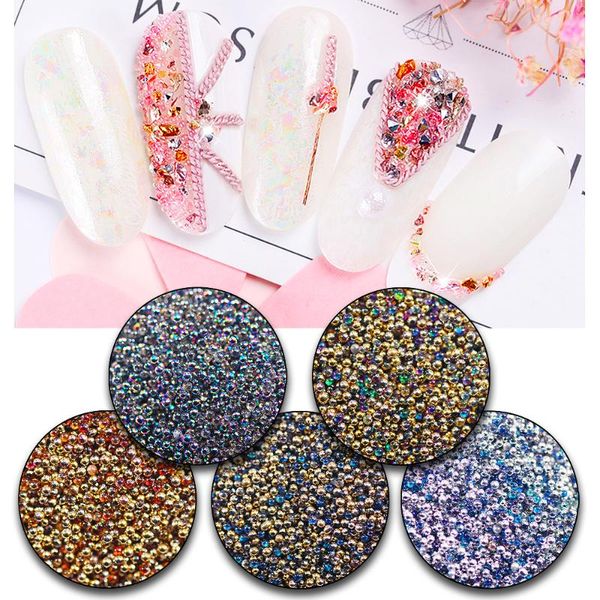 

colorful 3d round ball shape nail art glass crystal caviar tiny beads manicure diy decoration accessories tips 20g mixed size decorations, Silver;gold