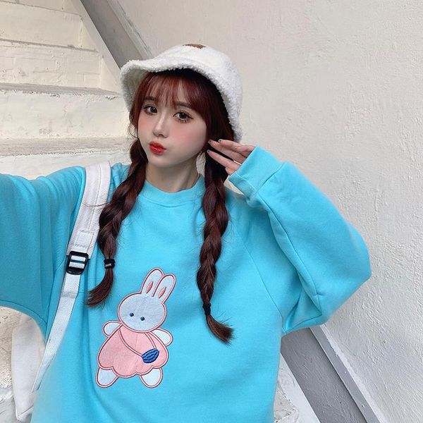 

women's hoodies & sweatshirts cartoon embroidery women kawaii loose casual thicken pullovers korean long sleeve autumn, Black