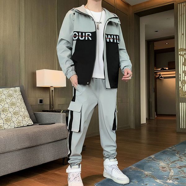 

2021 2-piece men's sportswear, et and set, hip-hop drs, jogging suit, Gray