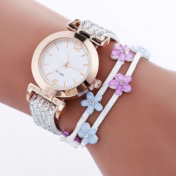 

wristwatches 100pcs/lot fashion lady luxury flower leather watch wrap quartz elegance rhinestone wrist watches for women, Slivery;brown