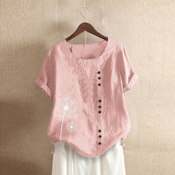 

women's t-shirt t shirt women aesthetic casual femme spring and autumn loose button linen plus size boho tanic fashion blouse, White