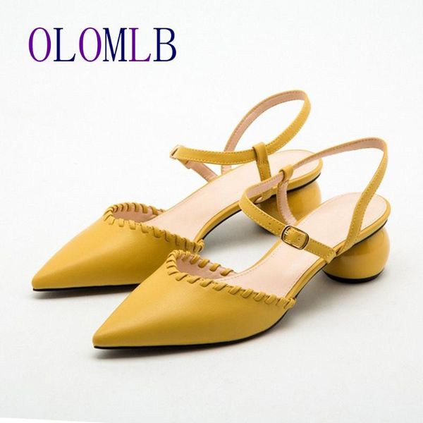 

dress shoes 2021 fashion women slingback pointed toe pumps block heel summer party plus size 35-41 c108, Black