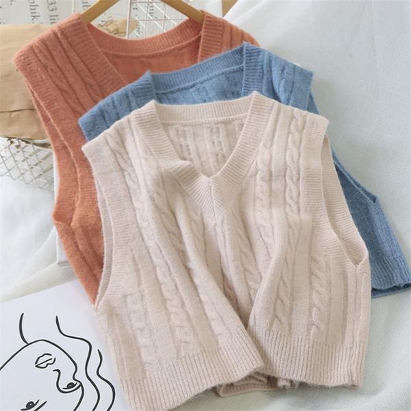 

women's vests 2021 korean clothes fashion sweater vest women knitted crop sleeveles coat preppy style gilet female chalecos para mujer, Black;white