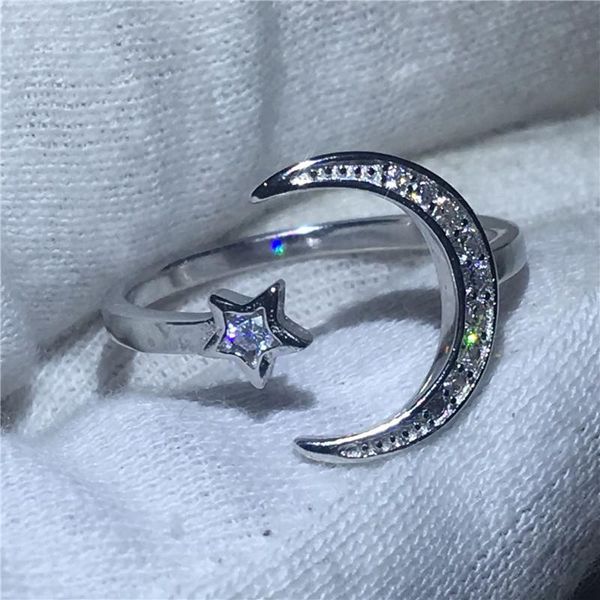 

cluster rings fashion moon star shape 100% soild 925 sterling silver ring sona 5a zircon stone engagement wedding band for women gift, Golden;silver