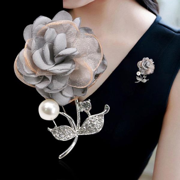 

pins, brooches korean cloth art silk yarn flower brooch jewelry luxury sweater lapel pin badge scarf buckle for women accessories, Gray