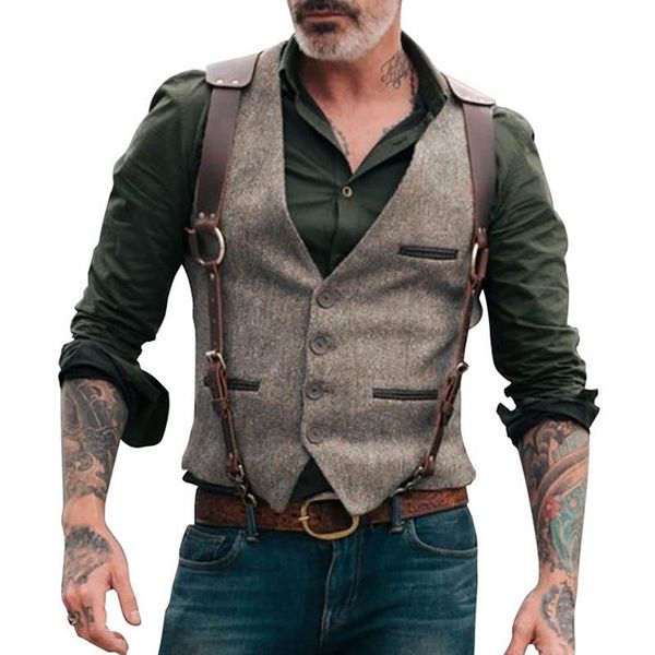 

men's vests vintage imitation leather single-breasted men casual jacket autumn fashion v-neck sleeveless chaleco hombre streetwear, Black;white
