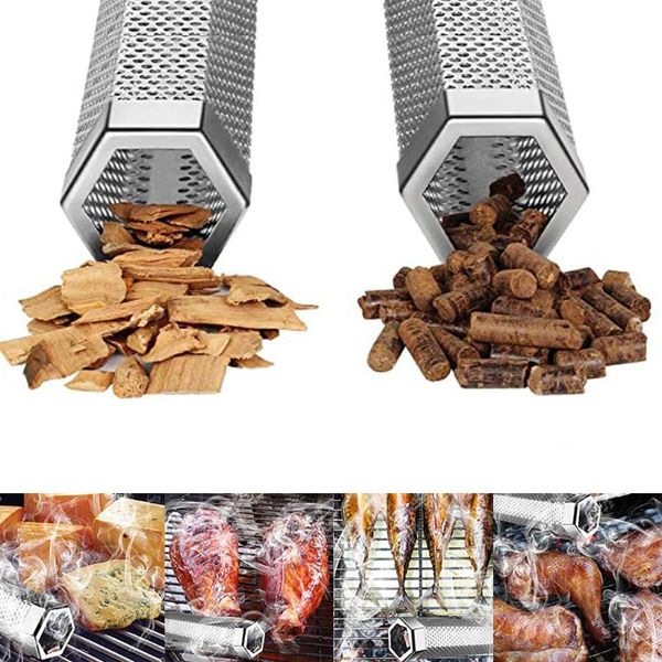 

tools & accessories portable barbecue smoke generator filter tool bbq smoker kitchen supplies 12'' hexagon wood pellet tube