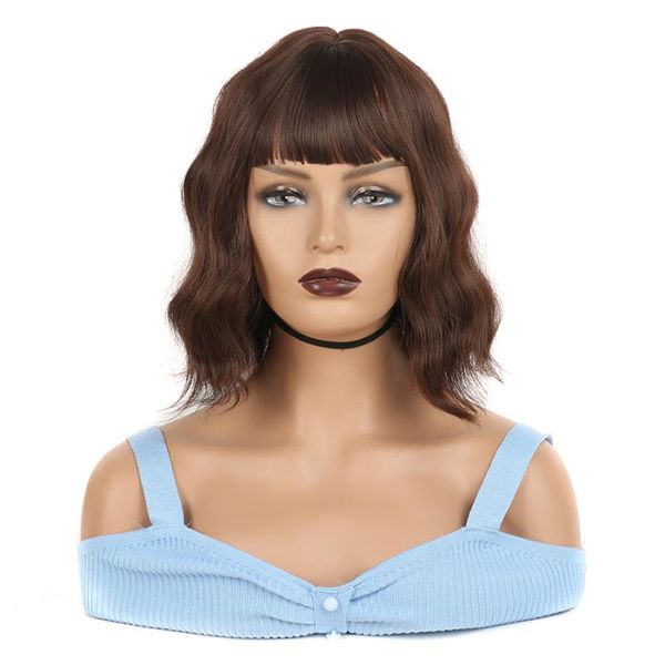 

synthetic wigs short loose wave for women red ombre heat resistant bob wig with neat bangs, Black