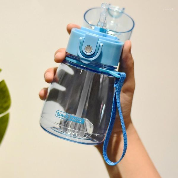 Wasserflasche Kinderbecher Auslaufsicherer Strohhalm Sommer Student Wasserkocher Niedliche tragbare Kunststoff-Sportflaschen für Kinder