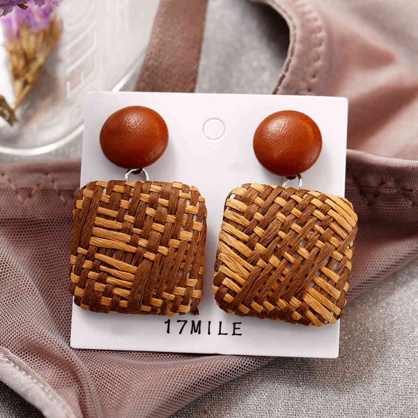 

charms earrings innovative bohemian style woven grass square, Golden